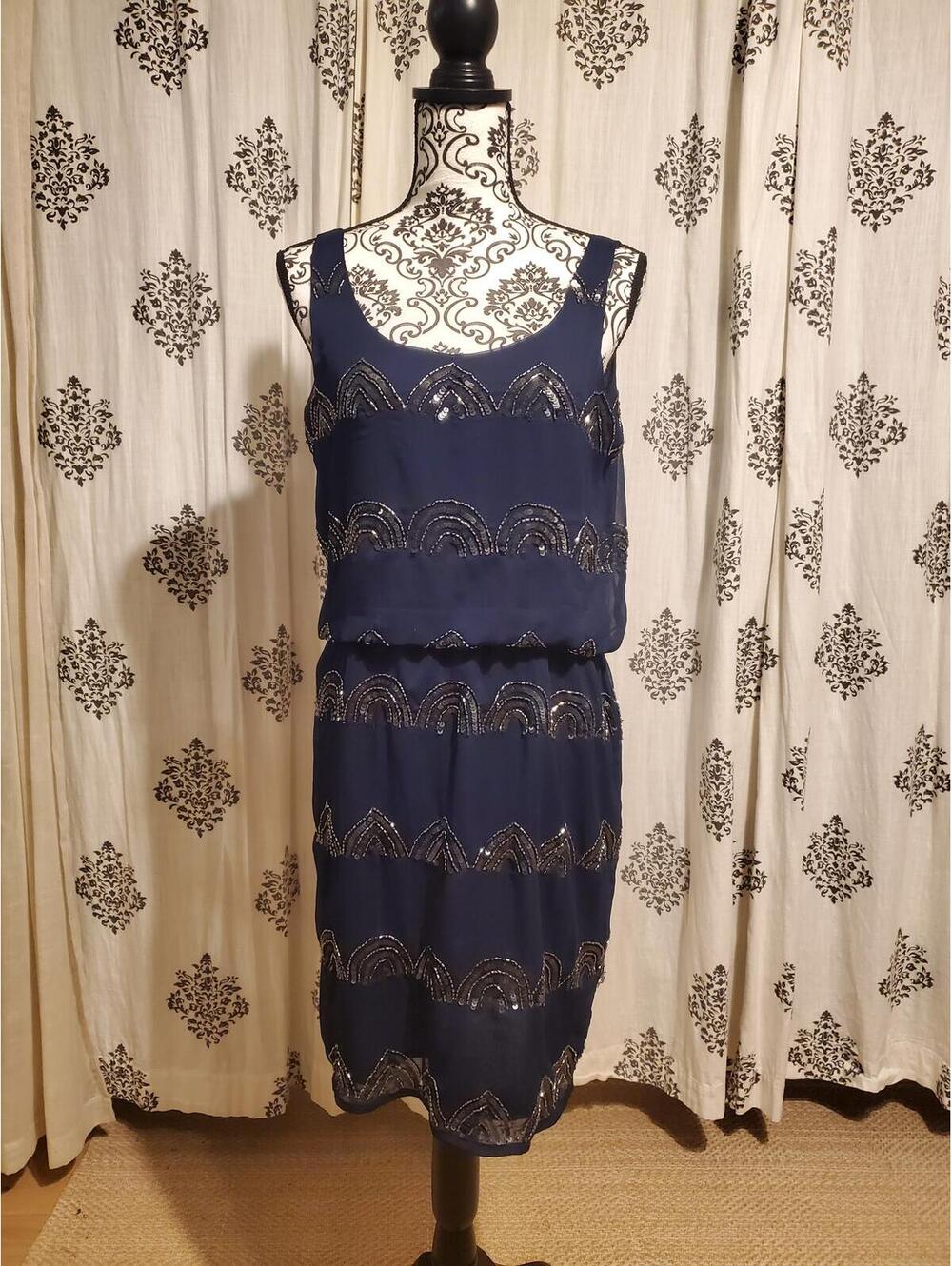 Romeo & Juliet Couture Navy Beaded Sleeveless Dress